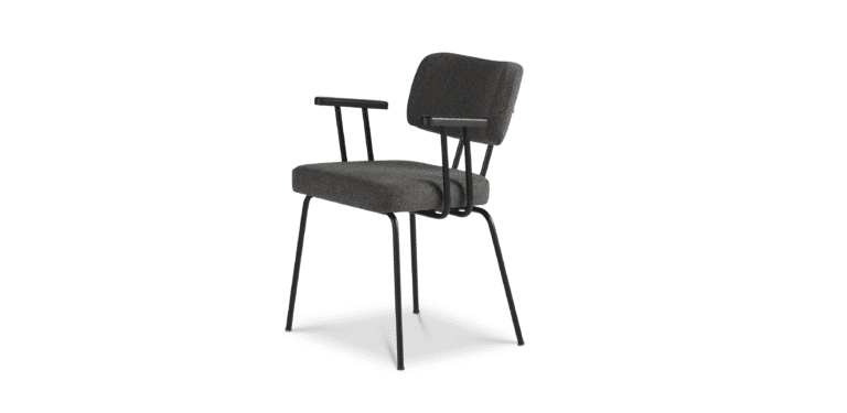 Eetkamerstoel Ted met arm - New Wool - Antracite - zwart