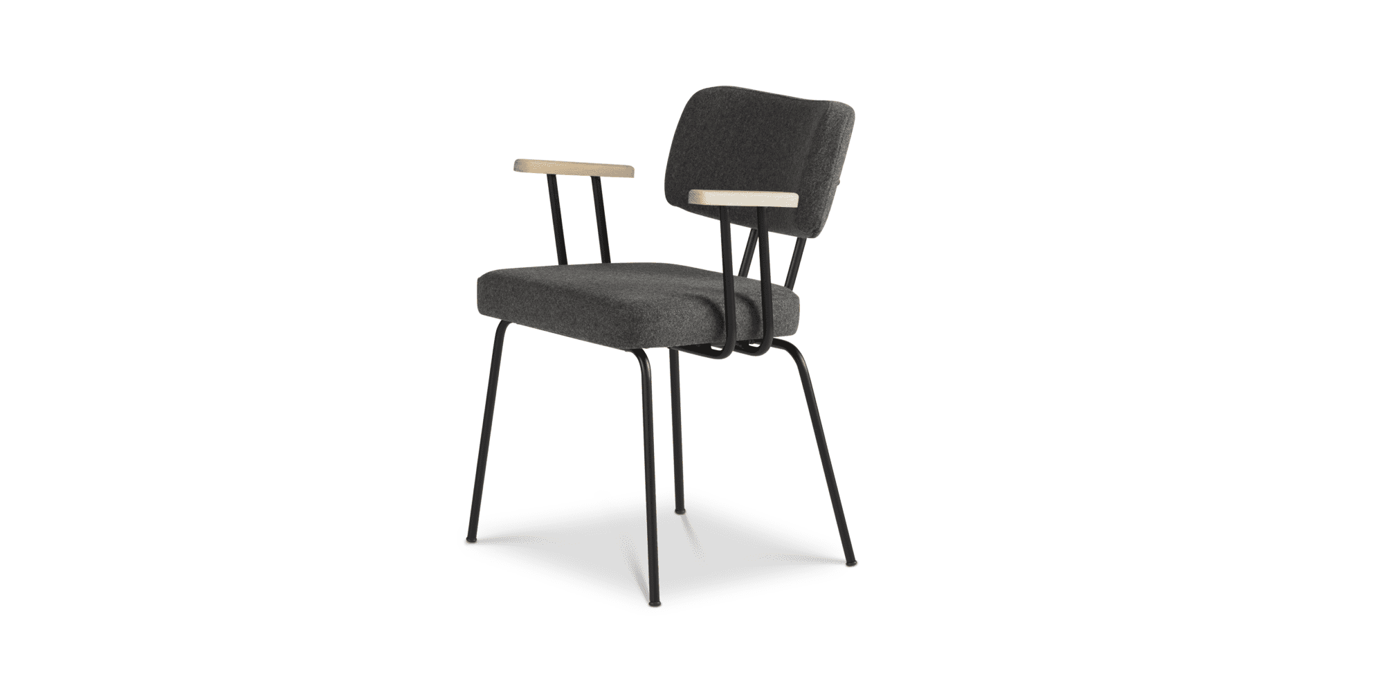 Eetkamerstoel Ted met arm - New Wool - Antracite - zwart
